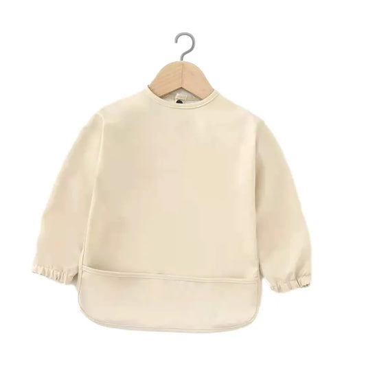 Waterproof PU Long Sleeve Baby Bib – Solid Color Smock Bib