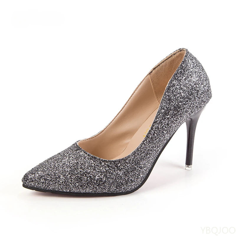 Women's Elegant Sequin High Heels – Pointed Toe Slim Pumps