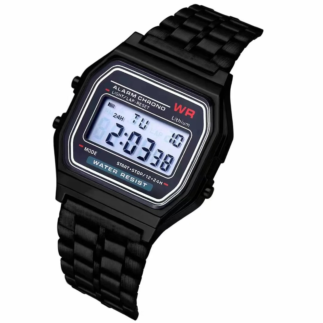 F91W Steel Band LED Digital Watch — Unisex Business & Sports Electronic Clock (Non-Waterproof)