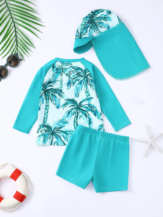 Baby Boy Swimsuit Set – Long Sleeve with Shorts & Hat | Infant Swim Outfit