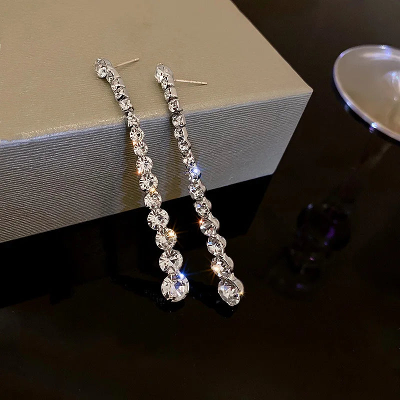 Shiny Crystal Zircon Drop Earrings for Women Geometric Tassel Vintage Pendant Fashion Jewelry