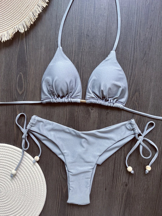 2025 Sexy Triangle Bikini Set – Halter Push-Up Swimwear with Chain