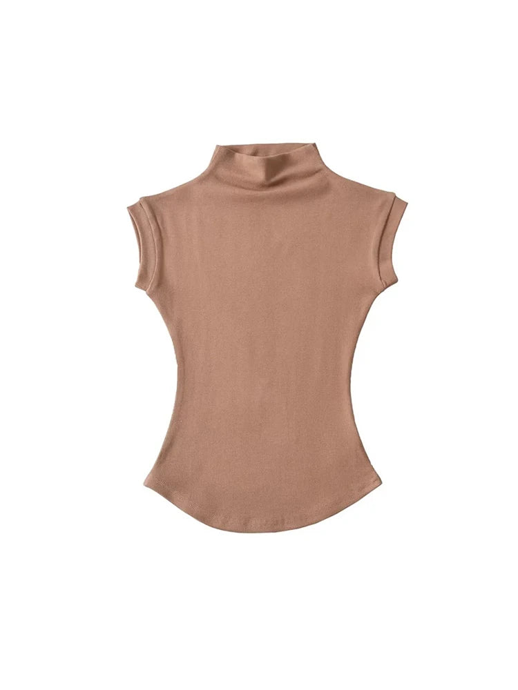 Women's Sleeveless Turtleneck Tops – Slim Fit, Solid, Casual Summer Streetwear