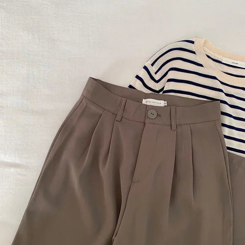 Women’s High Waist Straight Pants – Casual Office Trousers