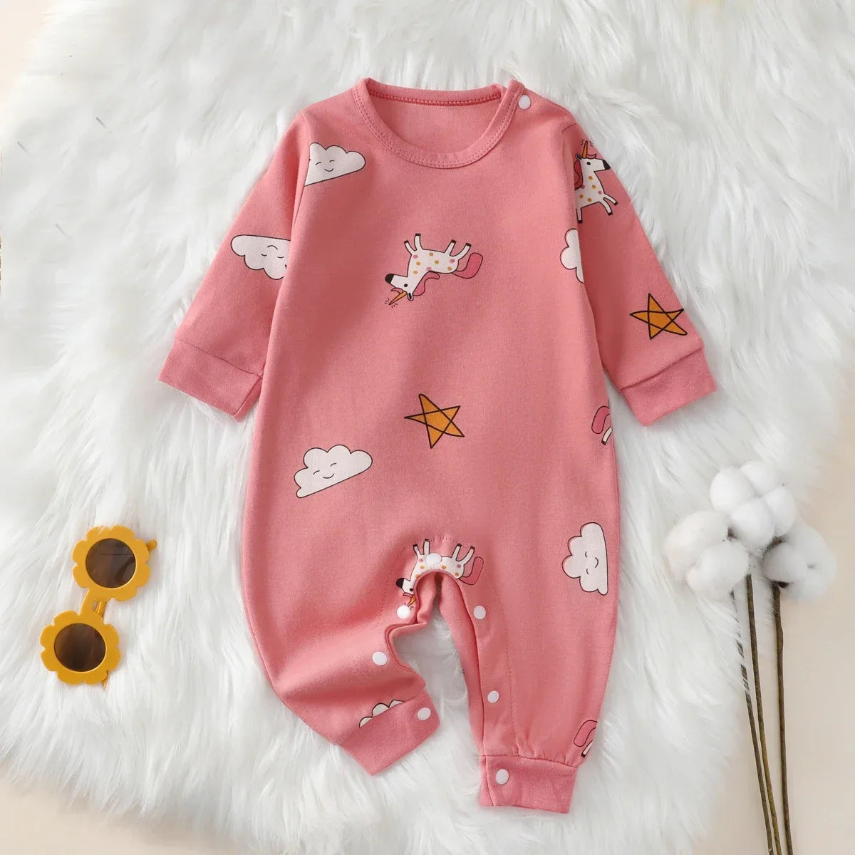 Newborn Baby Romper — 100% Cotton, 0–18M, Unisex, Long Sleeve, Soft & Cute, Autumn/Spring