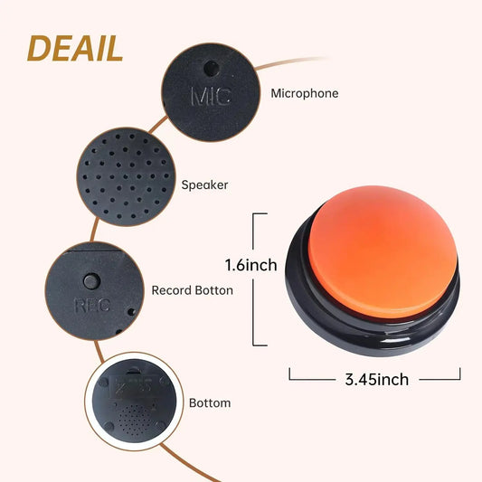 Voice Recording Button — 30s Record & Playback Pet Training Buzzer, Talking Dog Communication Buttons