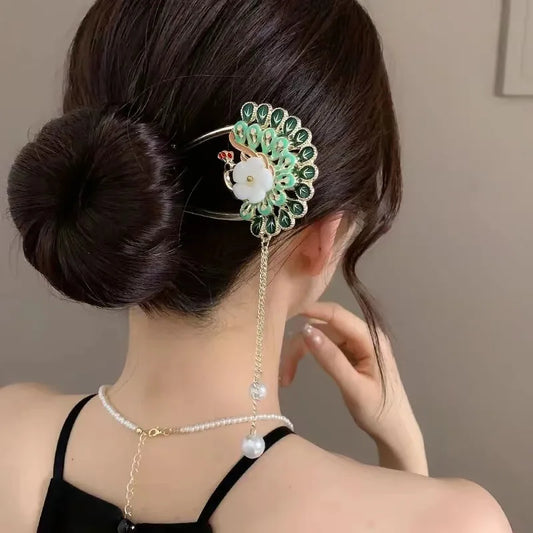 Elegant Chinese Style Floral U-Shaped Hair Clip Tassel Hair Stick Luxury Hairstyle Accessory Women Jewelry Hairpin Hairneedle