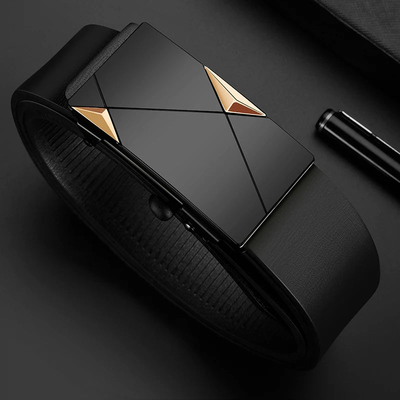 Men’s Business Belt — PU Leather with Alloy Automatic Buckle, Fashion Luxury Strap for Jeans & Formal Wear