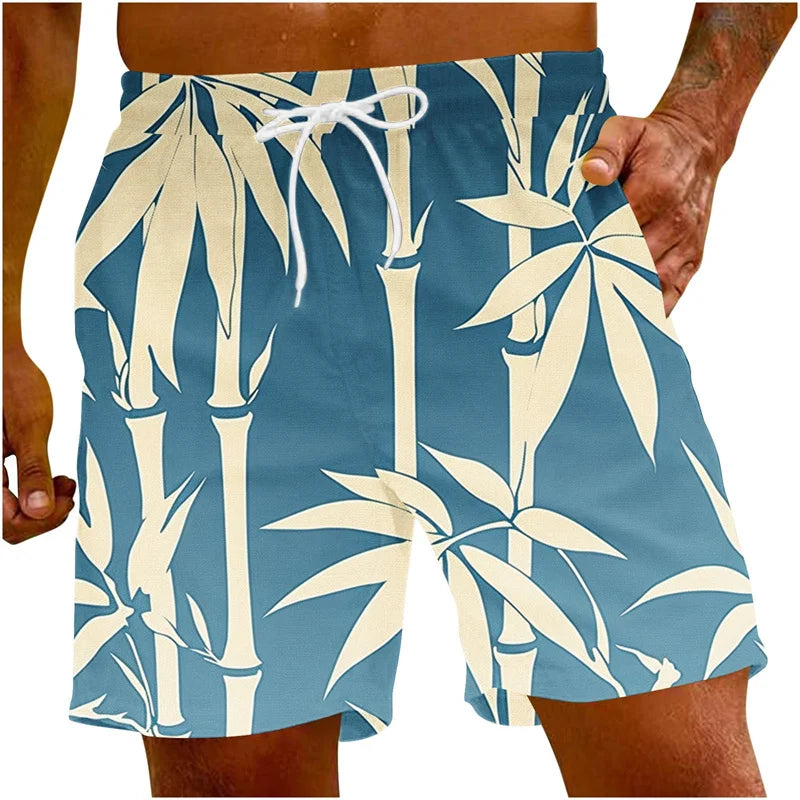 Men's 3D Palm Leaf Beach Shorts – Casual Hawaiian Swim Trunks