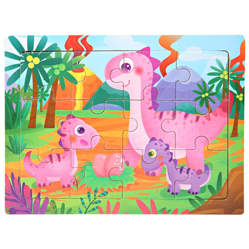 12-Piece Wooden Animal Jigsaw Puzzle – Montessori Educational Toy for Baby or Kids