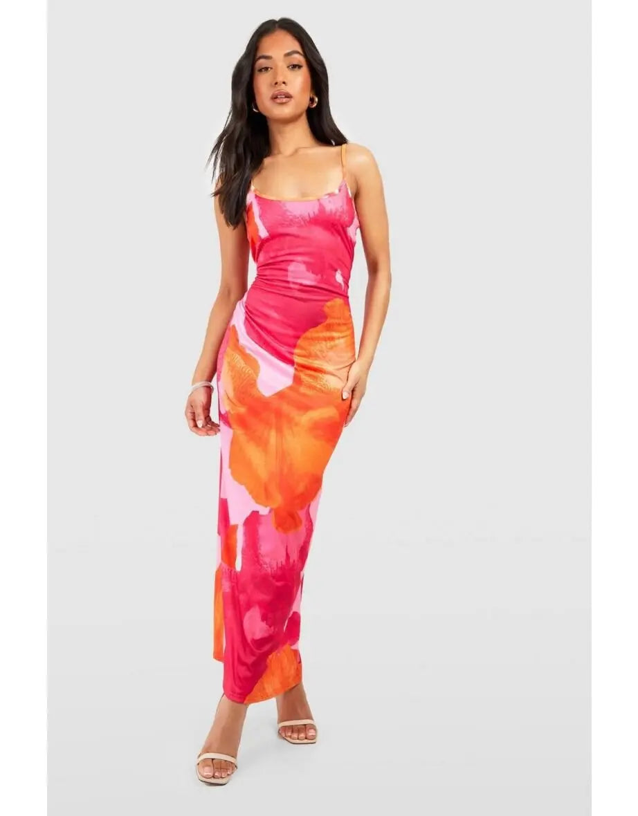 Women's Y2K Floral Slip Maxi Dress – Spaghetti Strap, Bodycon Beachwear