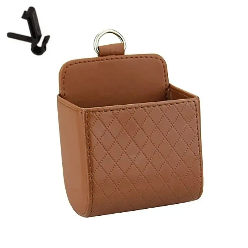 Car Air Vent Phone Holder & Storage Box — Leather Organizer for Phone & Glasses
