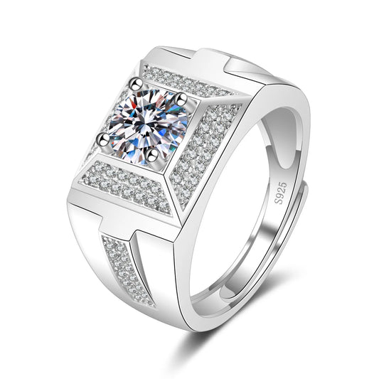925 Sterling Silver Adjustable Crystal Ring – Fashion Wedding & Engagement Jewelry for Men