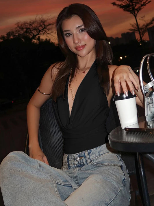 NIBBER Backless Halter Swing Collar Mini Top