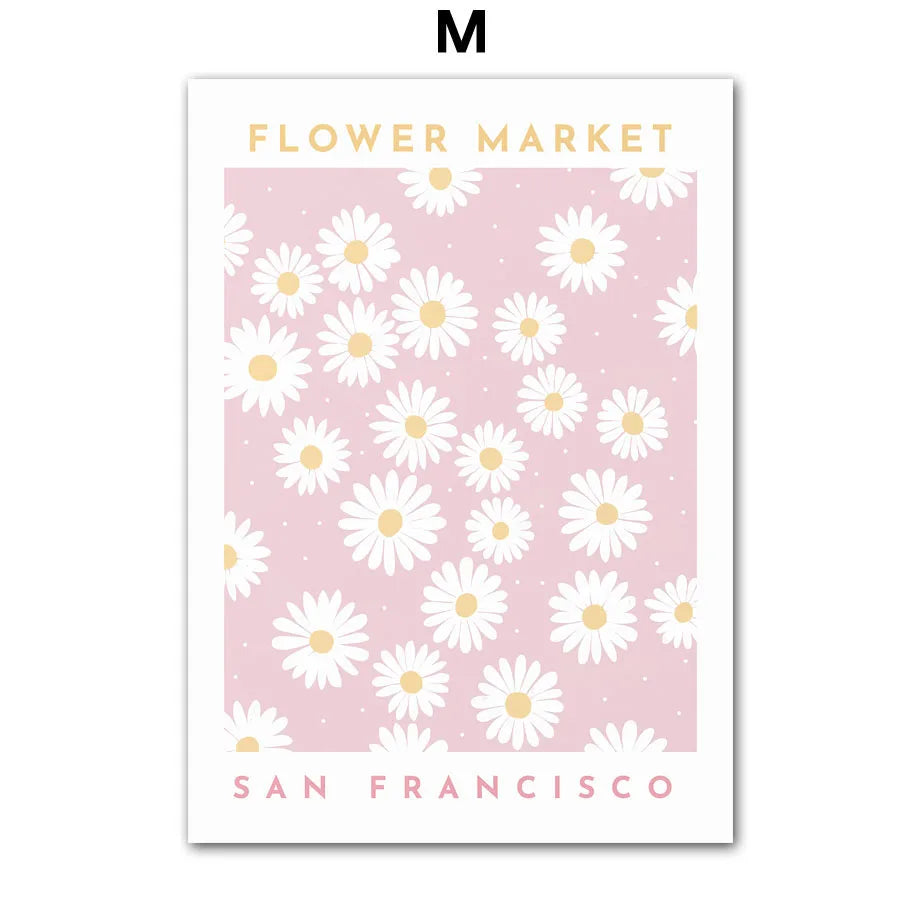 Colorful Flower Market Canvas Poster – Nordic Wall Art for Living Room