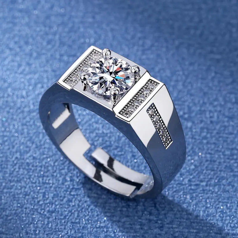 925 Sterling Silver Adjustable Crystal Ring – Fashion Wedding & Engagement Jewelry for Men