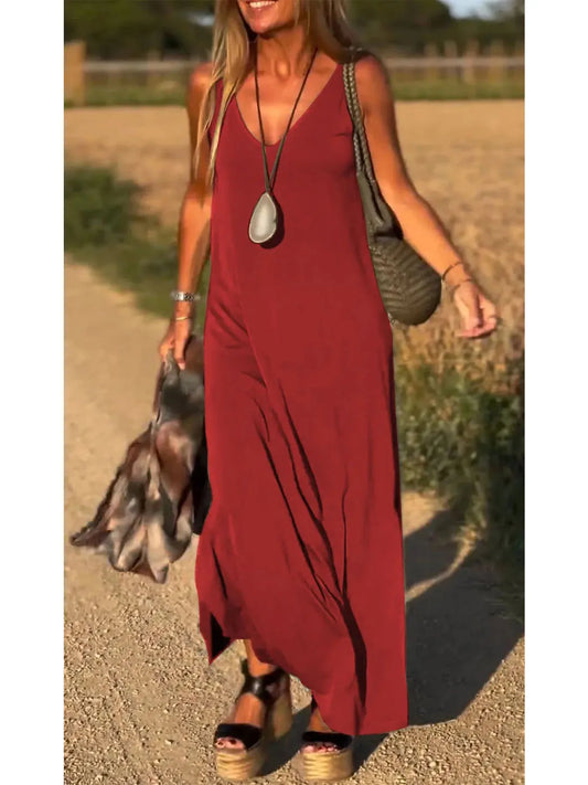 2024 Women's Summer V-Neck Beach Cover-Up – Boho Maxi Slip Dress