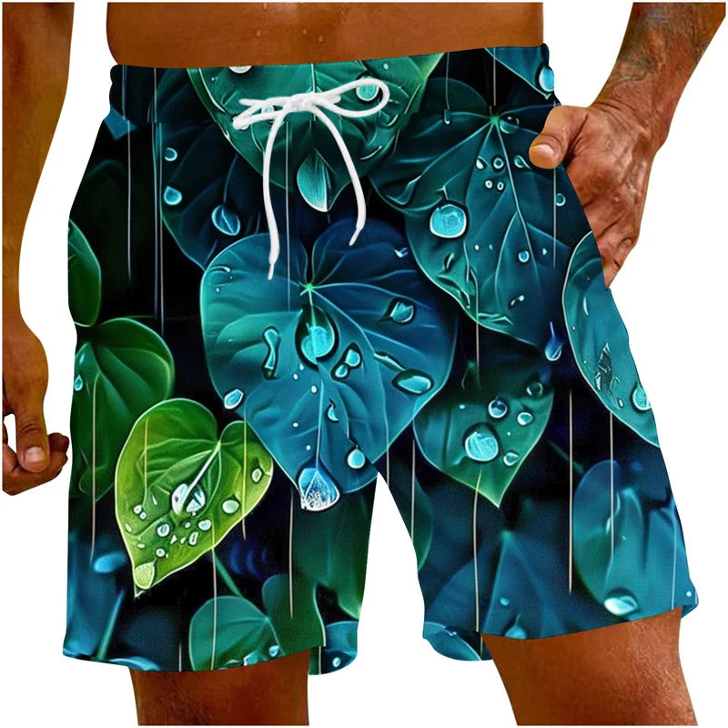Men's 3D Palm Leaf Beach Shorts – Casual Hawaiian Swim Trunks