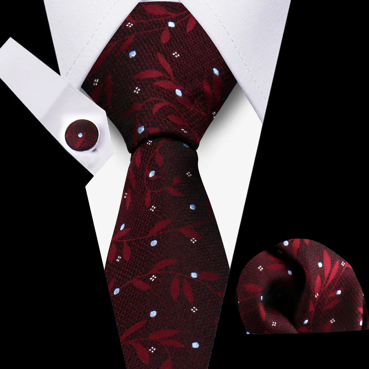Classic Men’s Tie Set Plaid Necktie with Pocket Square & Cufflinks Business Wedding Gift Accessories
