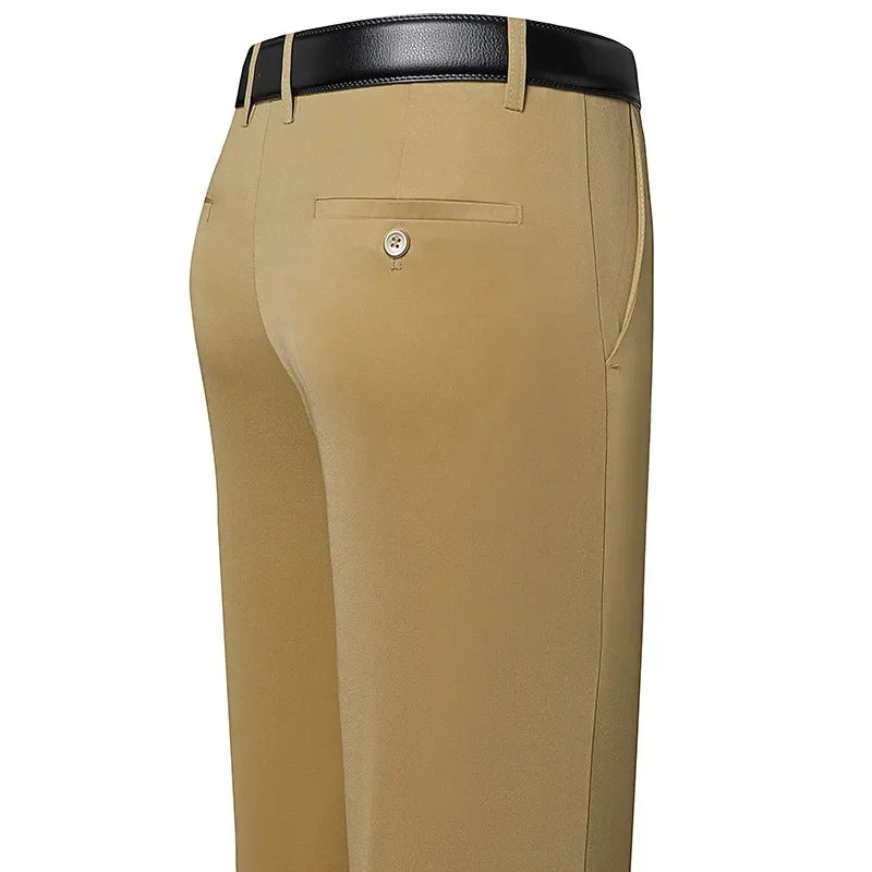 Men’s Business Casual Suit Pants – Straight Fit, Elastic Waist