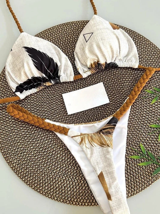 High-Waist Zebra Print Bikini – Brazilian Thong Set