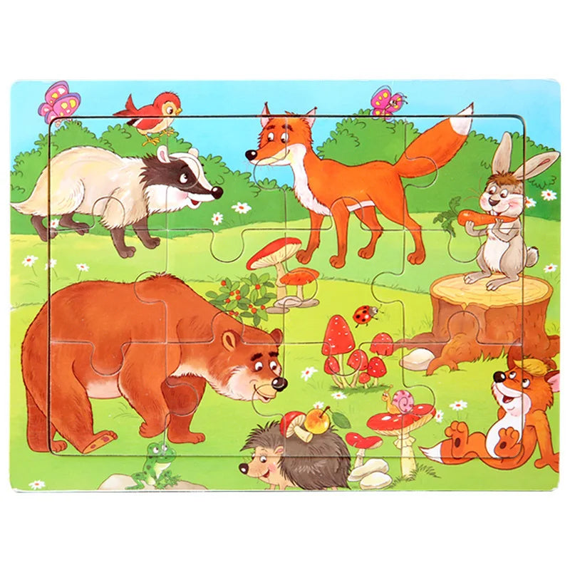 12-Piece Wooden Animal Jigsaw Puzzle – Montessori Educational Toy for Baby or Kids