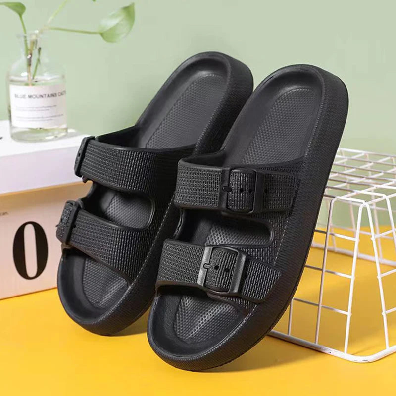 Men’s Summer Platform Sandals – Soft Sole, Adjustable Buckle, Non-Slip Flip Flops for Home & Beach Comfort