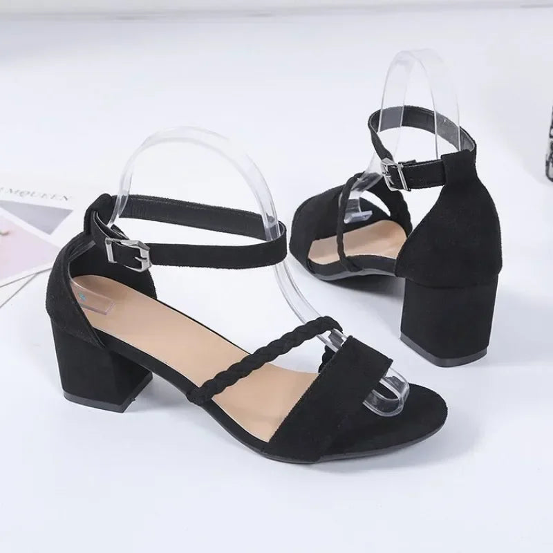 2024 Women's Thick-Heeled Sandals – Round Toe High Heels