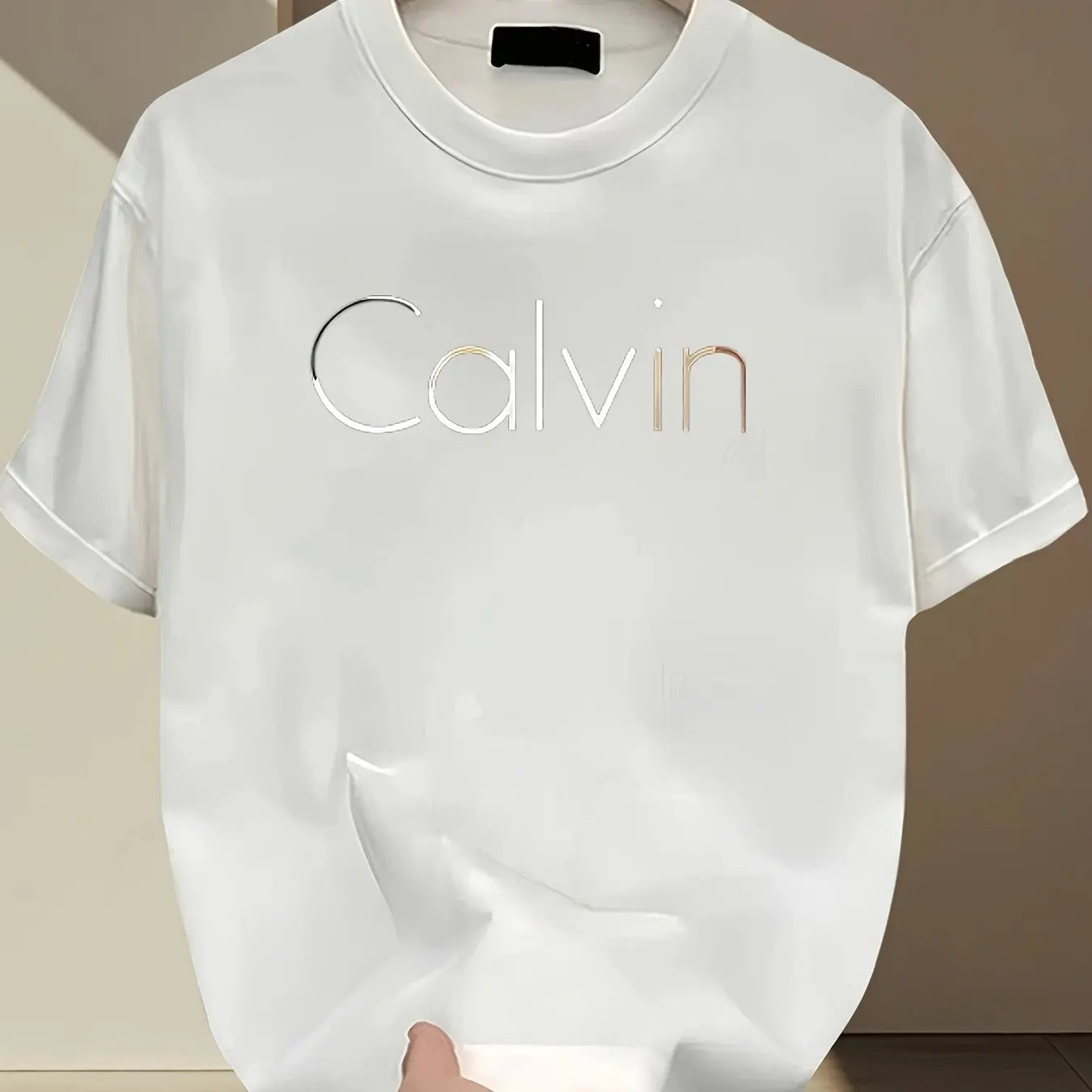 Men's Summer 100% Cotton Loose-Fit Calvin Print Casual Sports Tee, Round Neck, Short Sleeve.