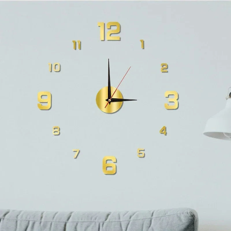 Large 3D DIY Silent Wall Clock – Modern, Punch-Free, Black/Gold/Silver