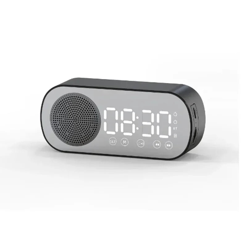 Wireless Bluetooth Speaker & Digital LED Alarm Clock – Mini Mirror Design, Multifunctional for Bedroom & Study