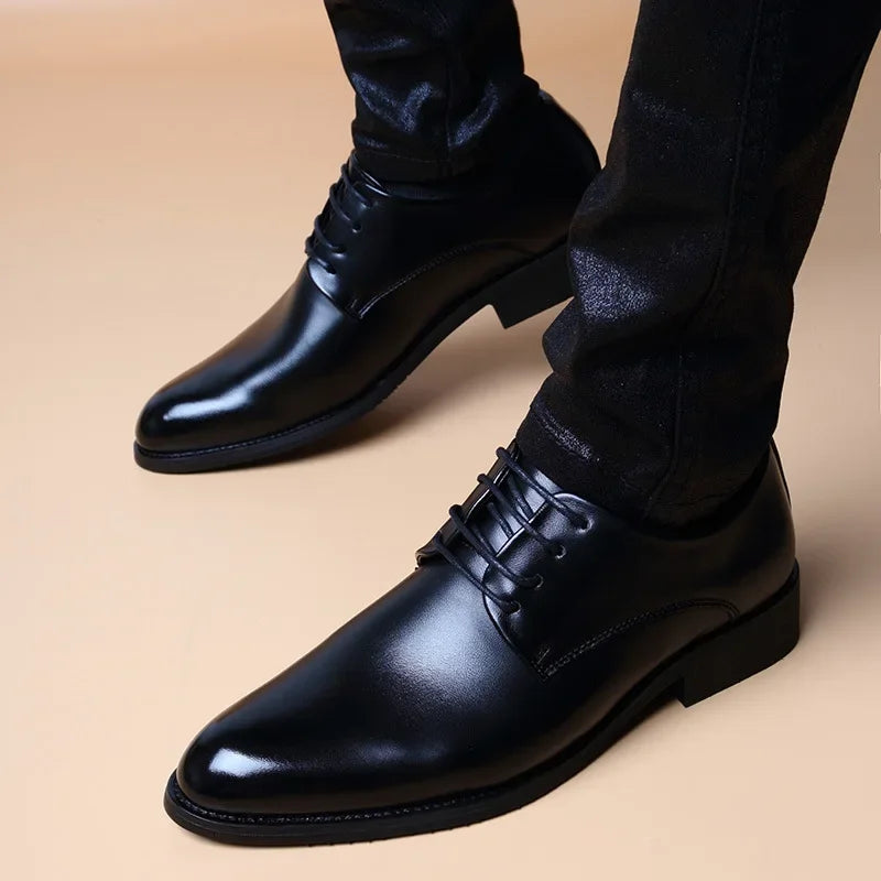 Men’s Wedding Leather Dress Shoes Pointed Toe Business Casual British Style Height Increasing Spring 2024 New Arrival