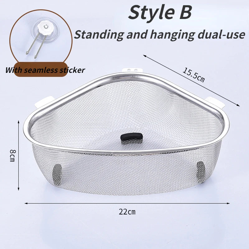 Stainless Steel Sink Drain Basket – Triangle Food & Veggie Strainer Rack
