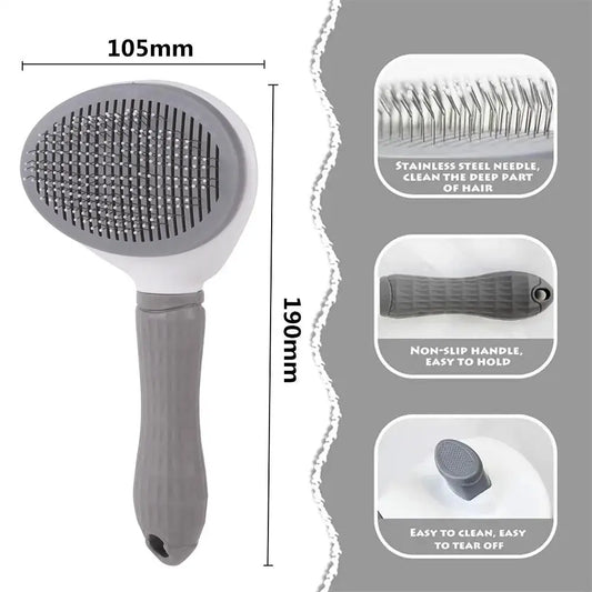 Automatic Pet Hair Removal Comb – Stainless Steel, One-Click Cleaning