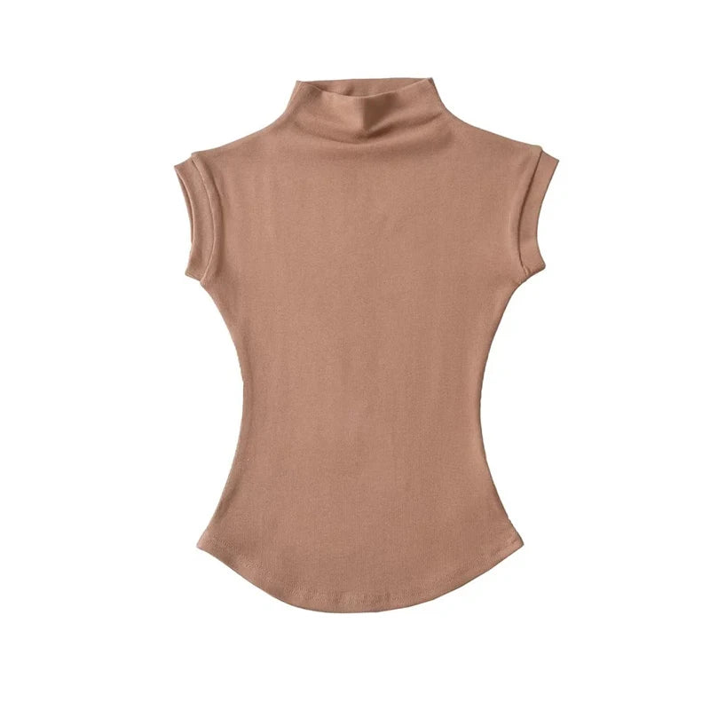 Women's Sleeveless Turtleneck Tops – Slim Fit, Solid, Casual Summer Streetwear