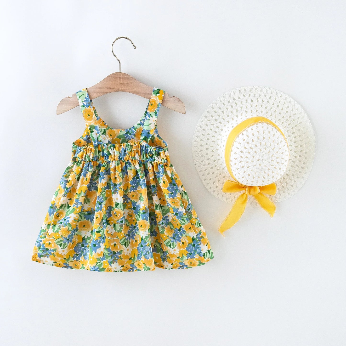 2Pcs Baby Girl Summer Dress & Hat Set — Floral Toddler Outfit for Beach & Casual Wear (0–3Y)