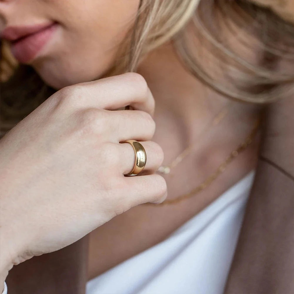 Women’s Stainless Steel Ring – Wide Gold Color, Waterproof