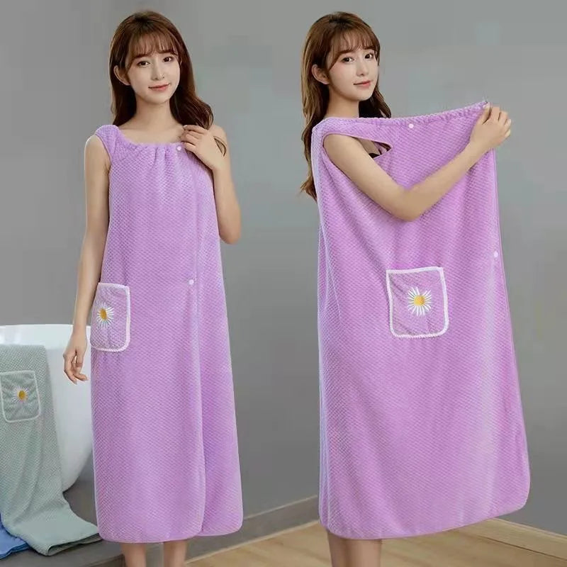 Women’s Wearable Bath Towel Wrap – Quick-Dry Absorbent Bathrobe.