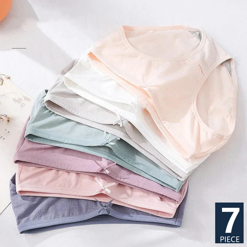 7Pcs Women’s Cotton Panties – Breathable Low-Waist Briefs with Cute Bow, Soft Comfortable Lingerie