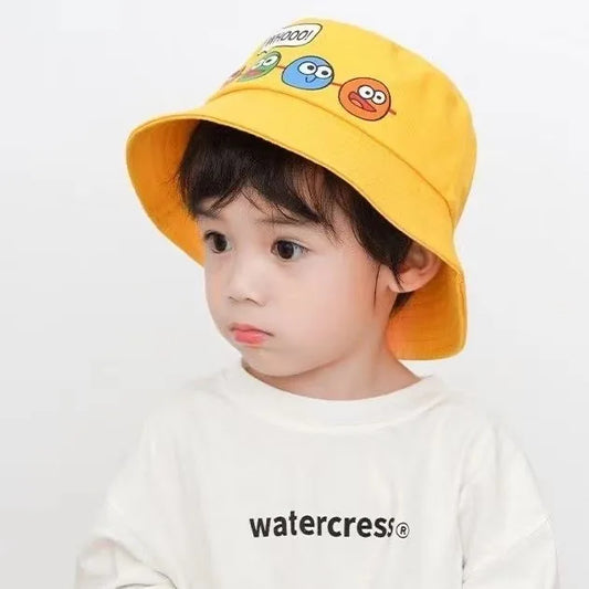 Korean Cute Cartoon Kids Bucket Hat – Boys & Girls Outdoor Sun Cap with Windproof Rope