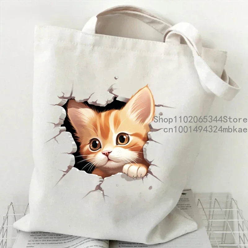 Women's 3D Cartoon Cat Shoulder Bag – Funny Kitten Tote, Trendy Y2K Handbag