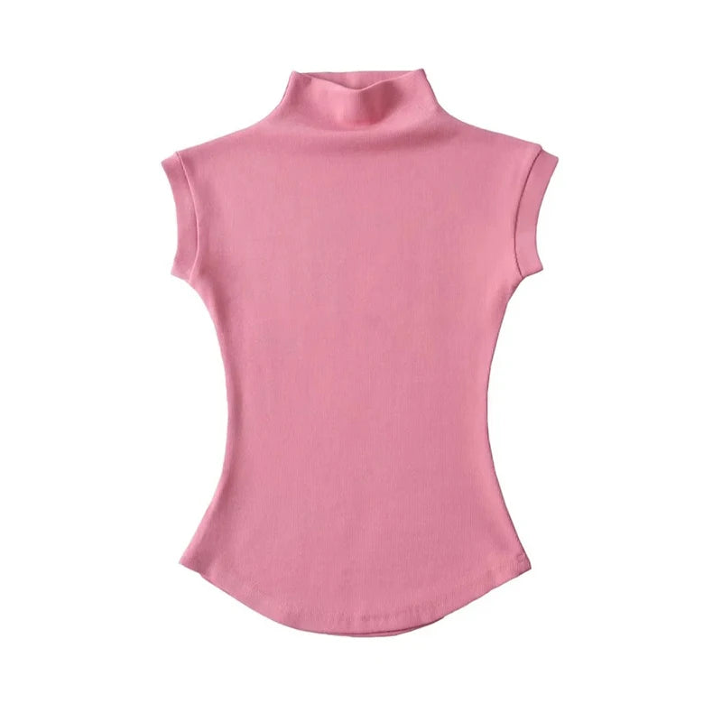 Women's Sleeveless Turtleneck Tops – Slim Fit, Solid, Casual Summer Streetwear