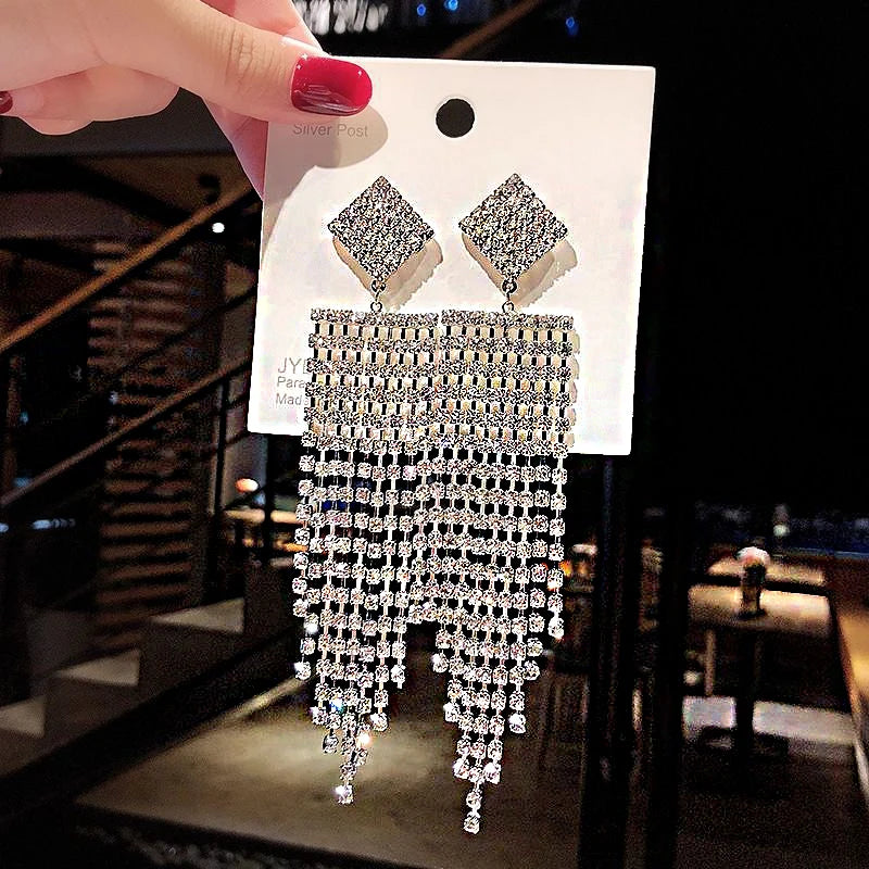 Shiny Crystal Zircon Drop Earrings for Women Geometric Tassel Vintage Pendant Fashion Jewelry