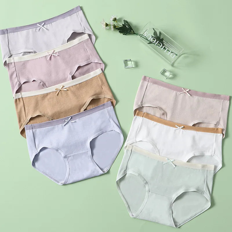 7Pcs Women’s Cotton Panties – Breathable Low-Waist Briefs with Cute Bow, Soft Comfortable Lingerie
