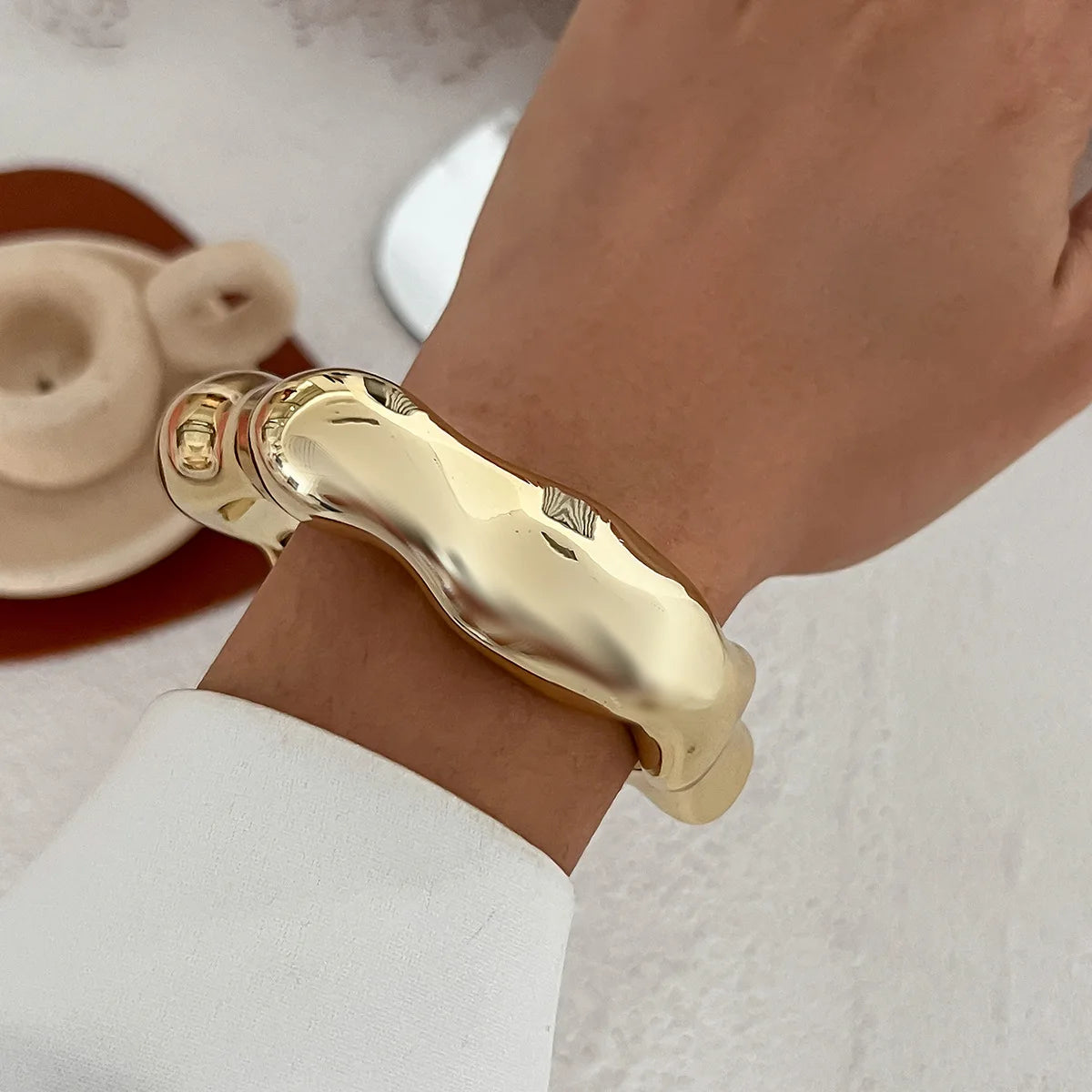 DIEZI Vintage Punk Geometric Cuff Bangles – Gold & Silver Plastic Bracelet for Women & Men