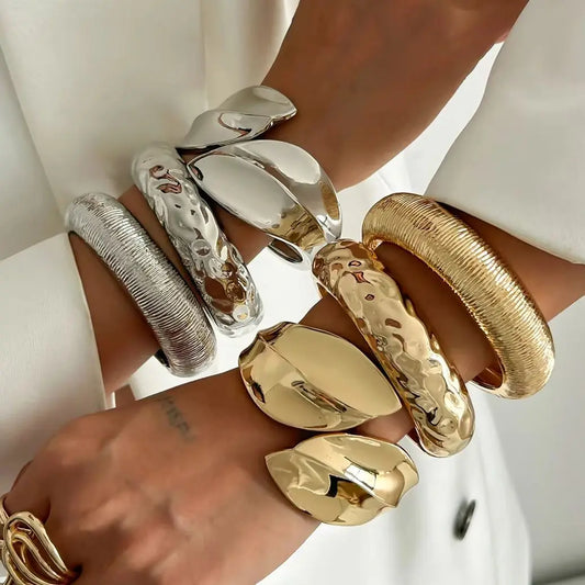 DIEZI Punk Geometric Metal Cuff Bangles | Vintage Unisex Bracelets & Rings