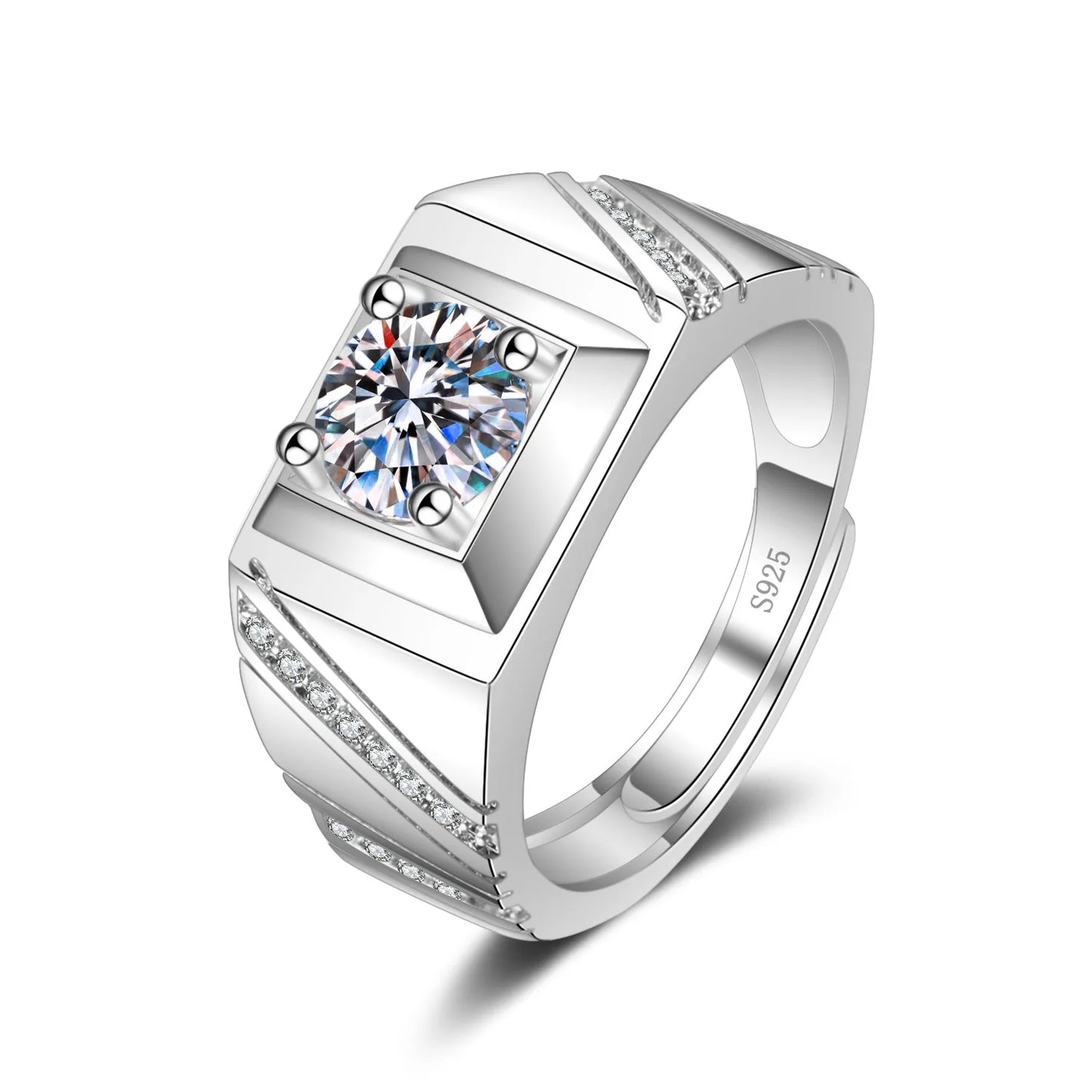 925 Sterling Silver Adjustable Crystal Ring – Fashion Wedding & Engagement Jewelry for Men