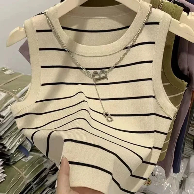 2025 Women's Striped Stretch Vest Top