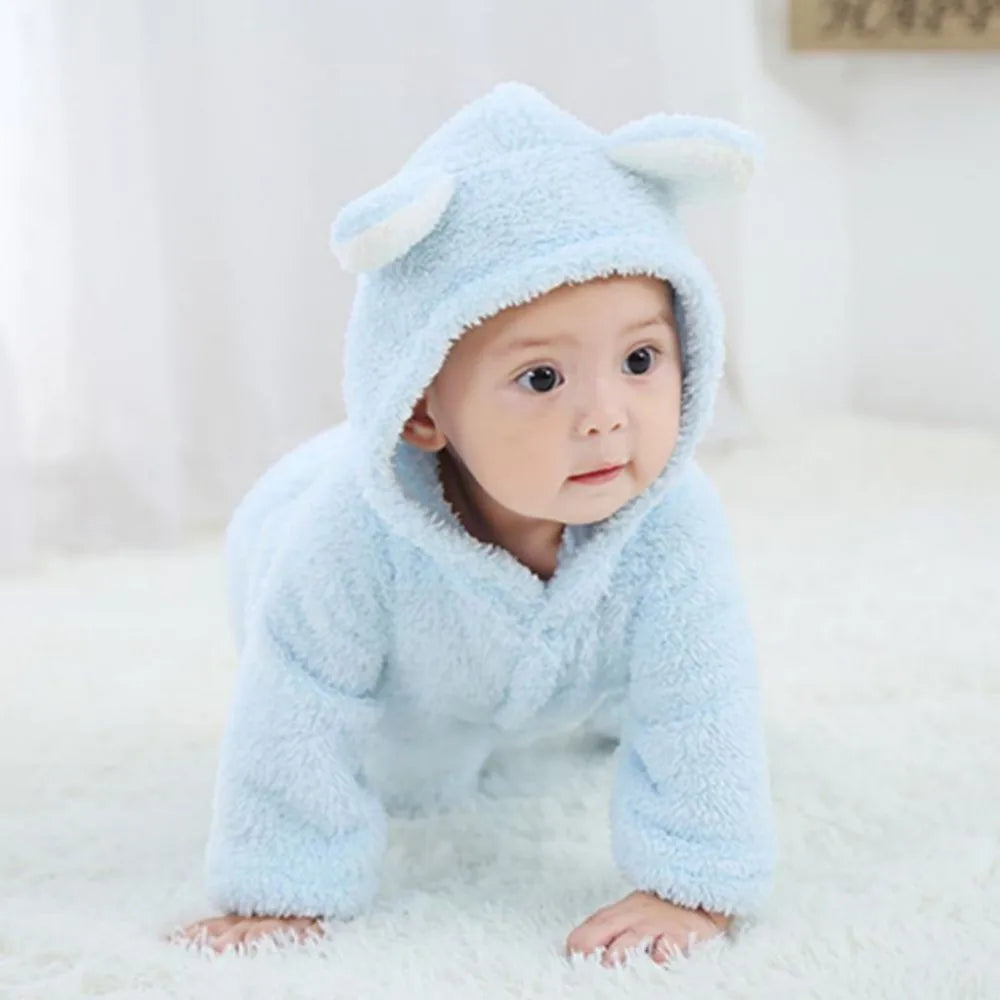 Newborn Baby Romper — Winter Fleece Animal Jumpsuit, Unisex Xmas Outfit