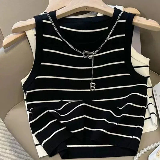 2025 Women's Striped Stretch Vest Top